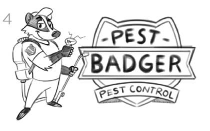 Pest Badger mascot with a backpack sprayer